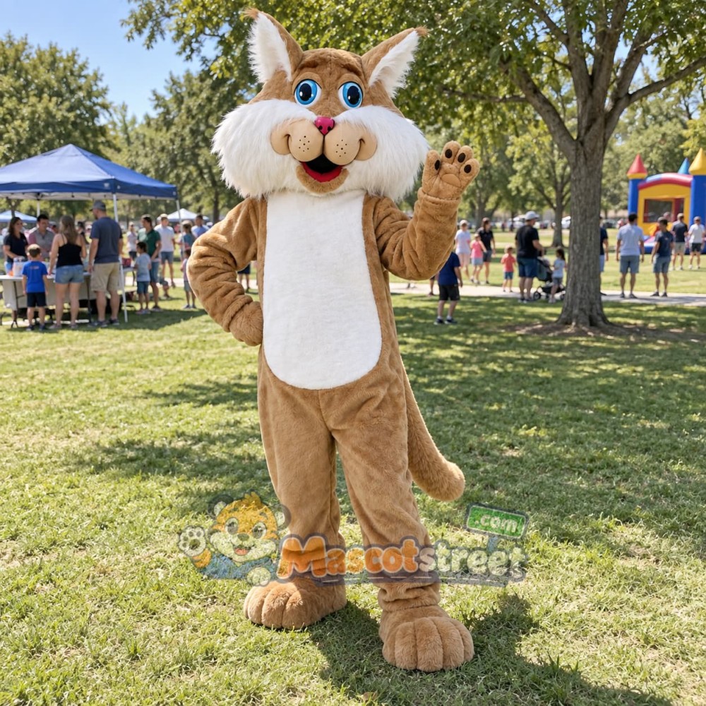 Tan Wildcat Mascot Costume with White Muzzle Tan Wildcat Mascot Costume with White Muzzle
