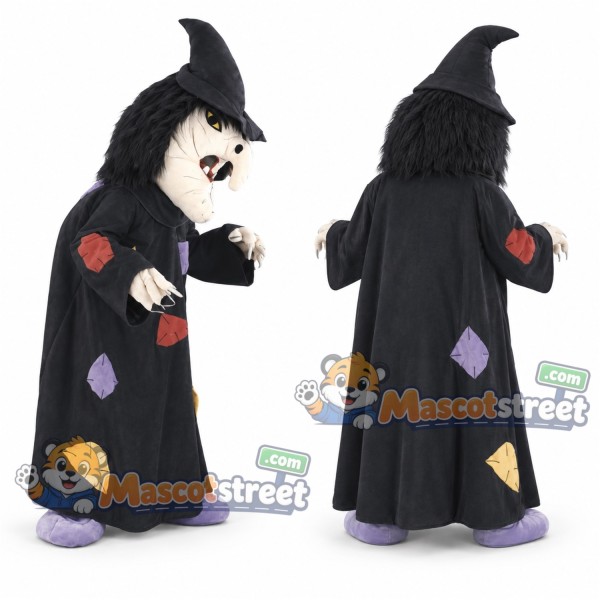 Witch Mascot Costume with Black Patchwork Dress and Pointed Hat