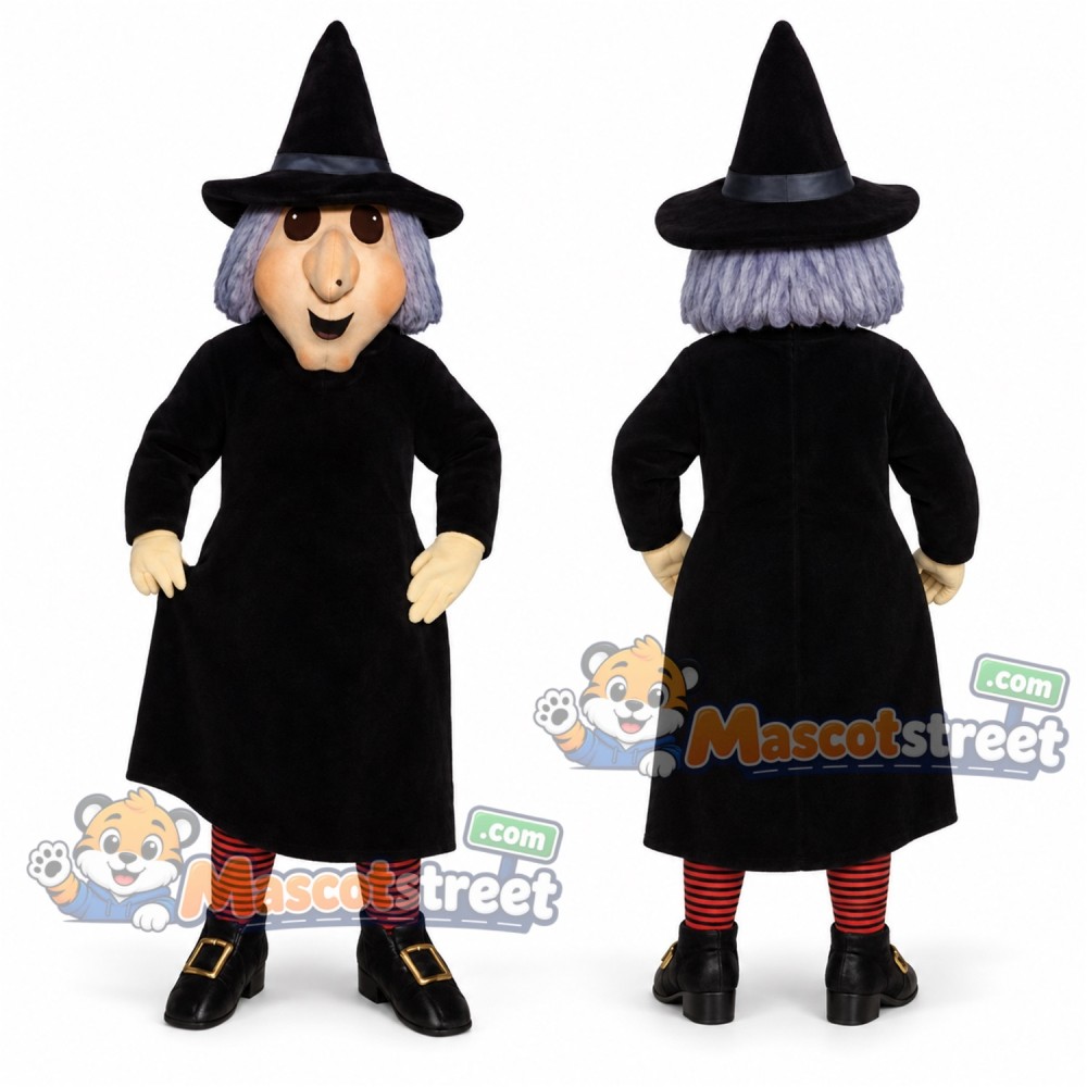 Witch Mascot Costume with Black Dress and Pointed Hat