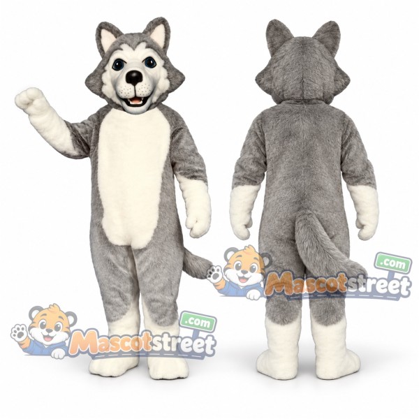 Gray Wolf Mascot Costume with Cream Belly