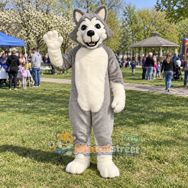Gray Wolf Mascot Costume with Cream Belly