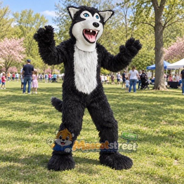 Gray Wolf Mascot Costume with White Chest