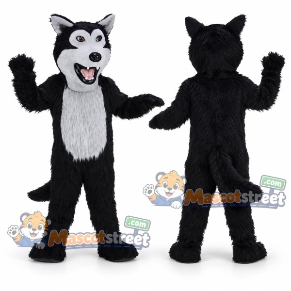 Black Wolf Mascot Costume with White Belly