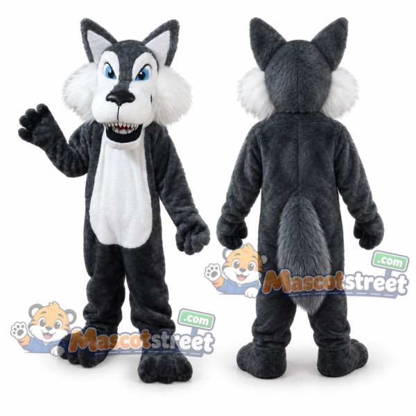 Gray Wolf Mascot Costume with White Muzzle