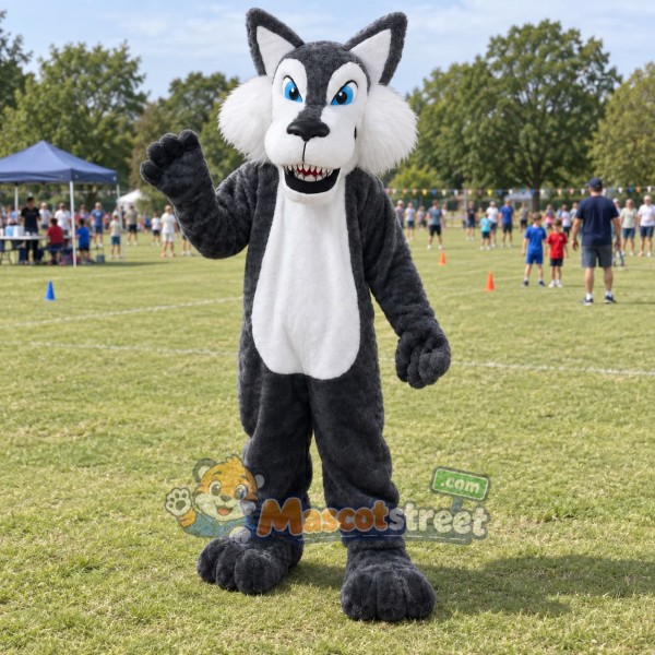 Gray Wolf Mascot Costume with White Muzzle