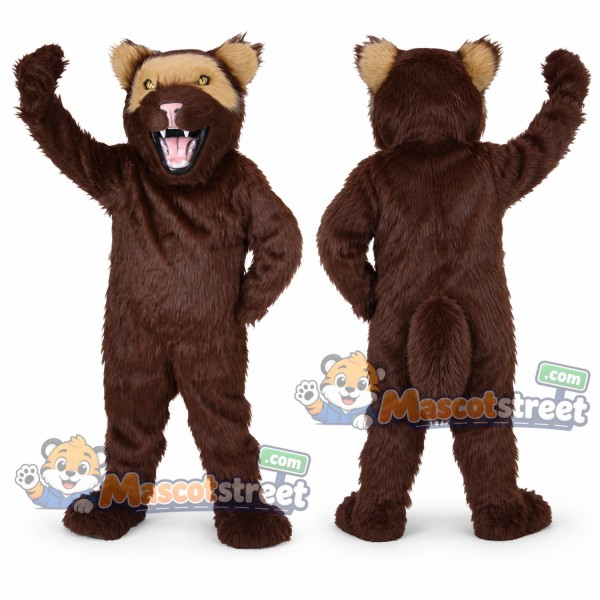 Brown Wolverine Mascot Costume with Raised Arms