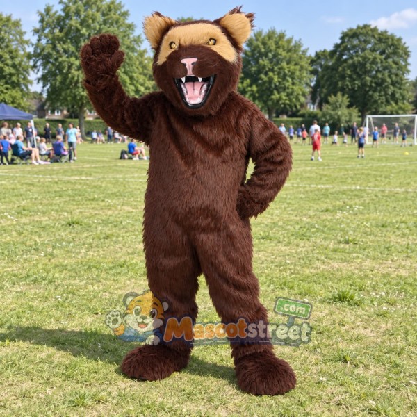 Brown Wolverine Mascot Costume with Raised Arms