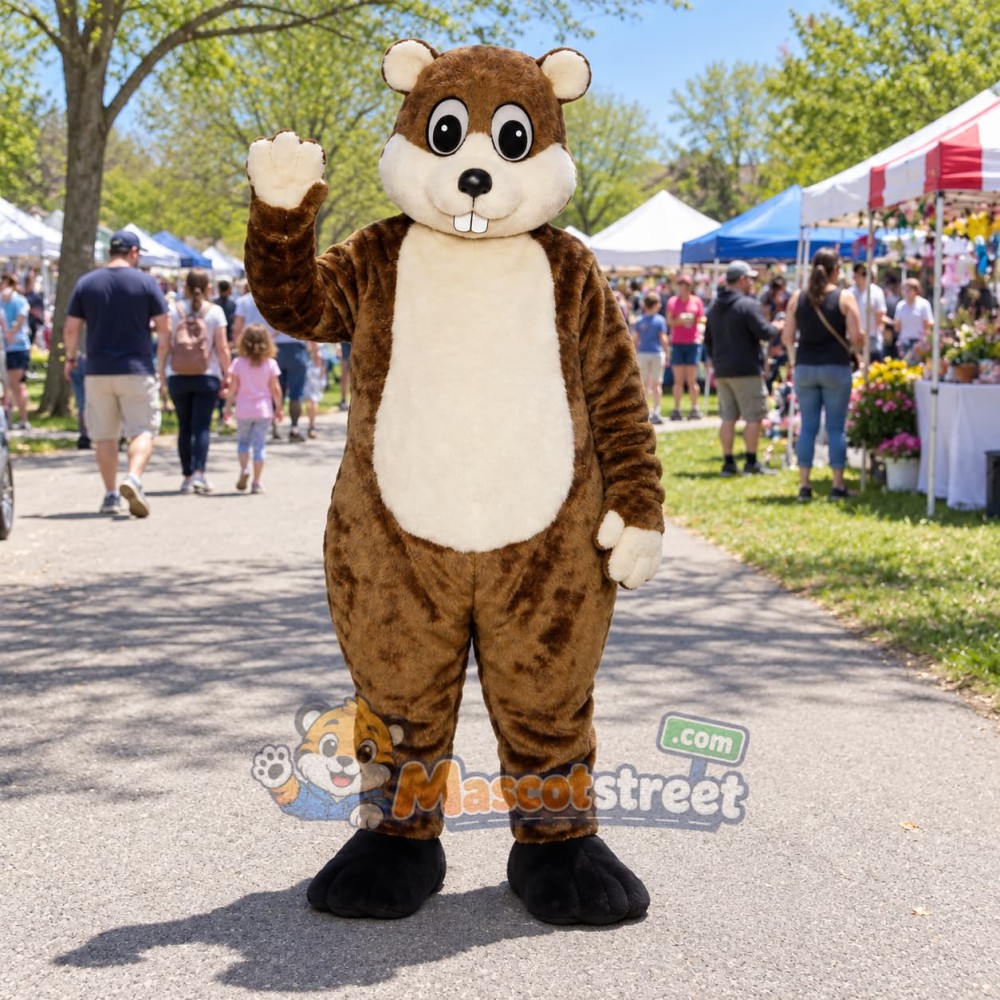 Brown Groundhog Mascot Costume with Cream Belly