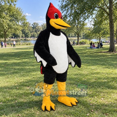 Black and White Woodpecker Mascot Costume with Red Crest Black and White Woodpecker Mascot Costume with Red Crest