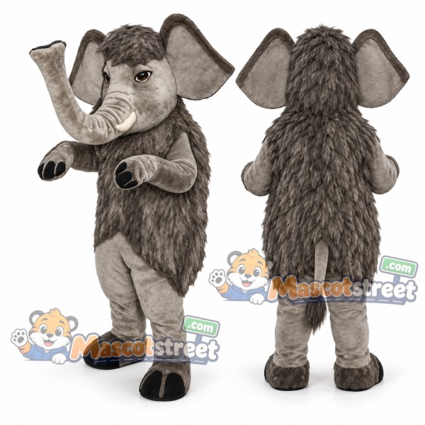 Gray Woolly Mammoth Mascot Costume with White Tusks