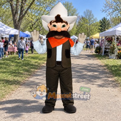 Cowboy Mascot Costume with Brown Outfit and White Hat Cowboy Mascot Costume with Brown Outfit and White Hat