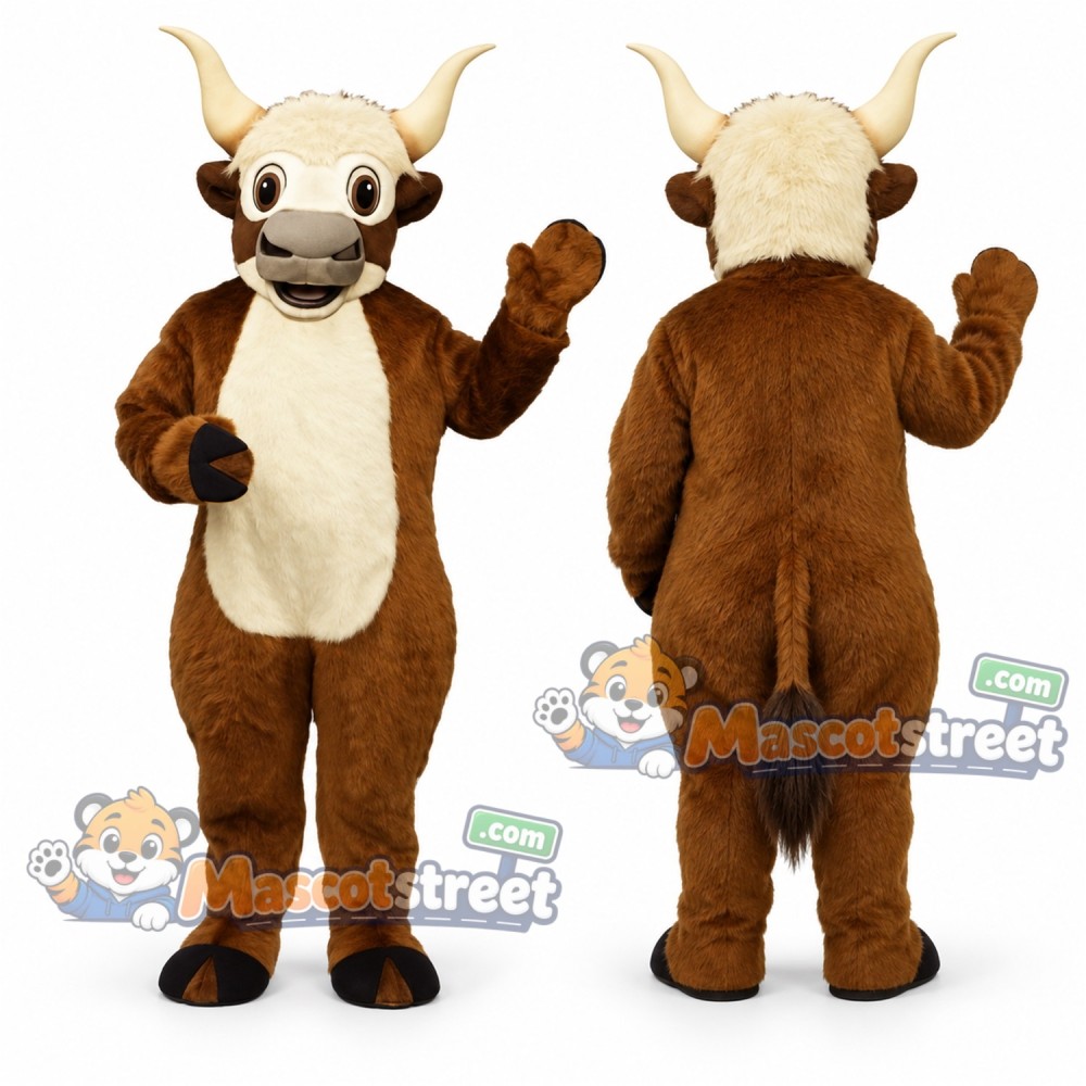 Brown Yak Mascot Costume with Cream Belly