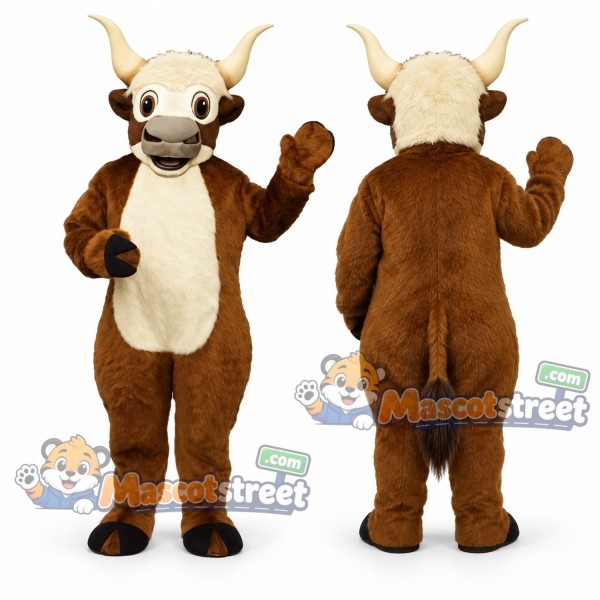 Brown Yak Mascot Costume with Cream Belly