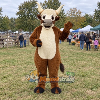 Brown Yak Mascot Costume with Cream Belly