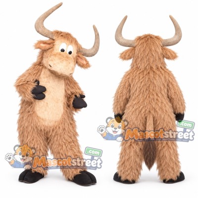 Tan Yak Mascot Costume with Long Horns