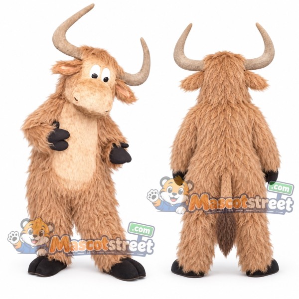 Tan Yak Mascot Costume with Long Horns