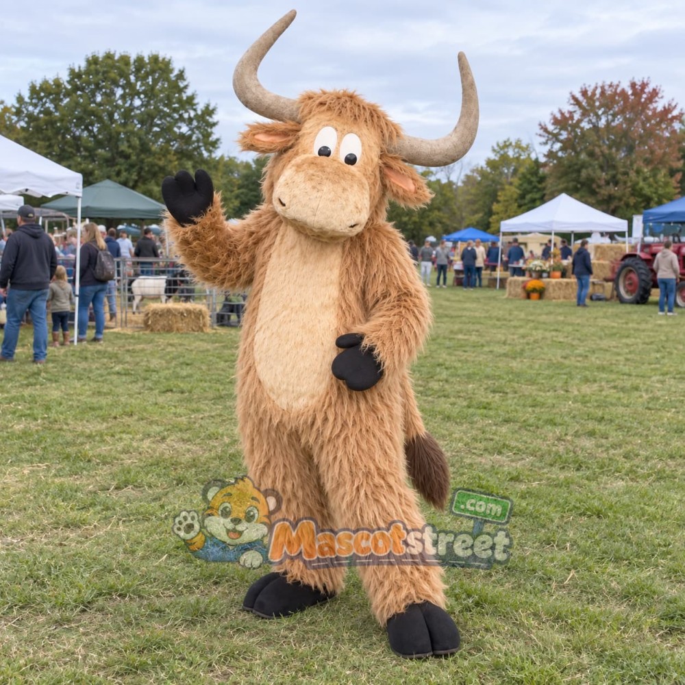 Tan Yak Mascot Costume with Long Horns