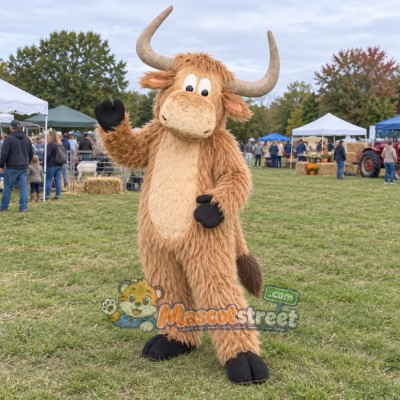 Tan Yak Mascot Costume with Long Horns