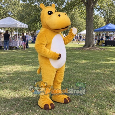 Yellow Hippo Mascot Costume with White Belly Yellow Hippo Mascot Costume with White Belly