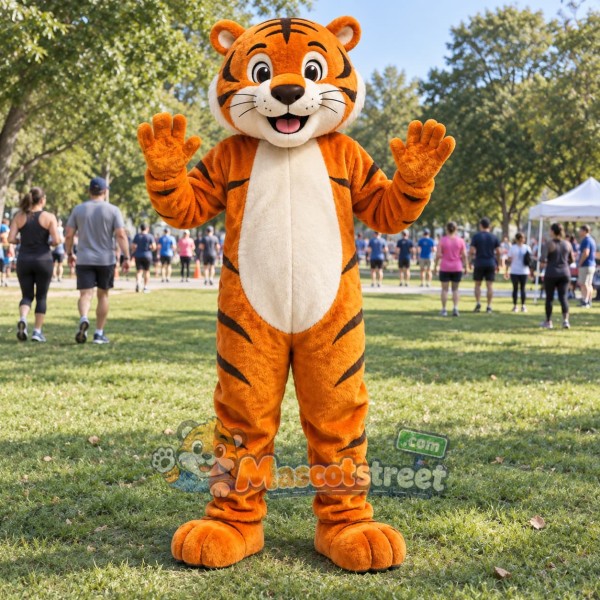 Orange Tiger Mascot Costume with Cream Belly