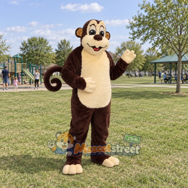Brown Monkey Mascot Costume with Cream Belly