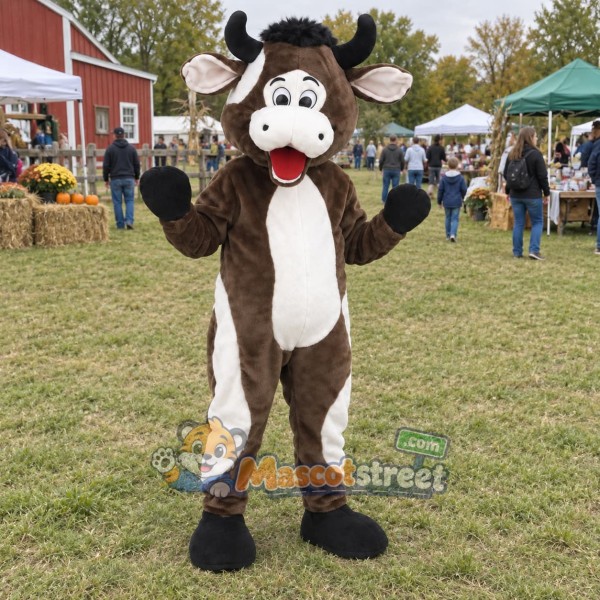 Brown and White Cow Mascot Costume